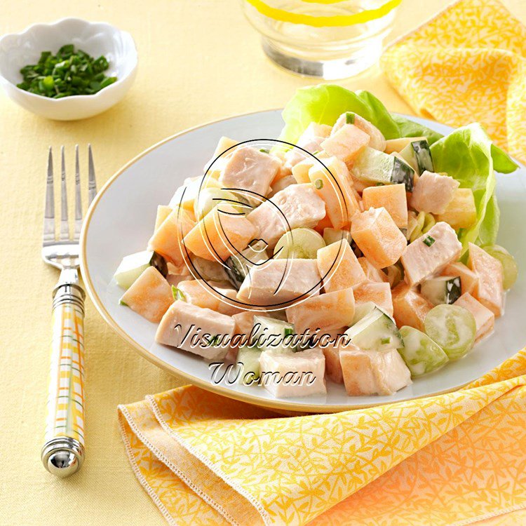 Cantaloupe Chicken Salad with Yogurt Chive Dressing