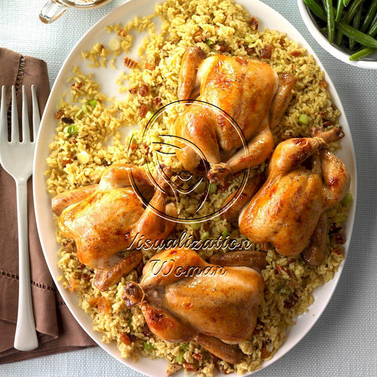 Glazed Cornish Hens with Pecan-Rice Stuffing