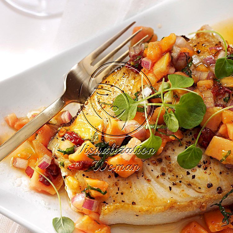 Halibut Steaks with Papaya Mint Salsa