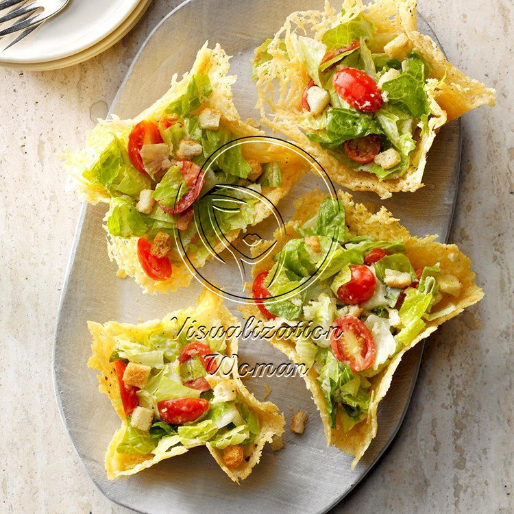 Caesar Salad in Peppered Parmesan Bowls