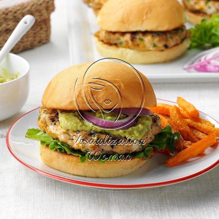 Cheddar Jalapeno Chicken Burgers with Guacamole