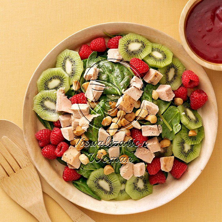 Turkey Spinach Salad with Cranberry-Raspberry Dressing