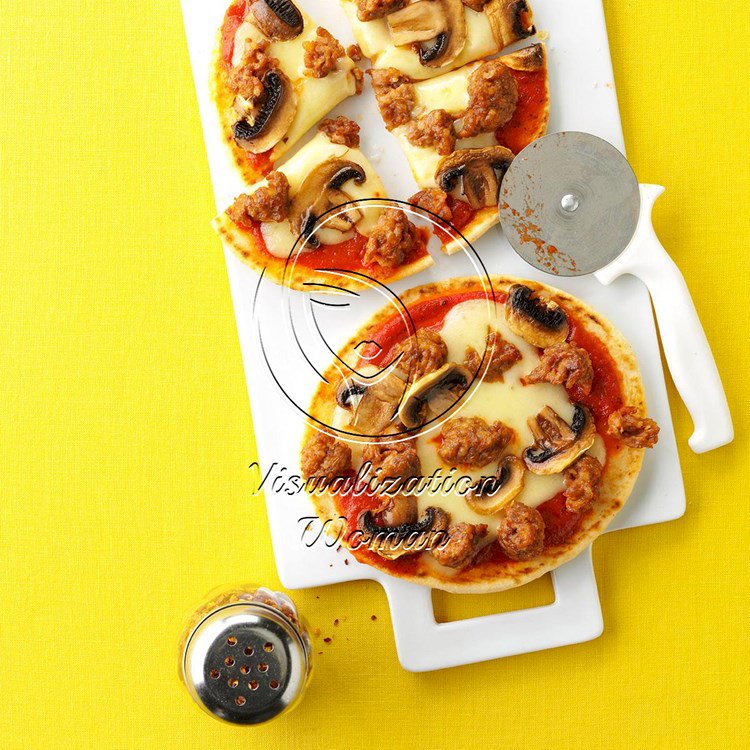 Mushroom & Swiss Pita Pizzas