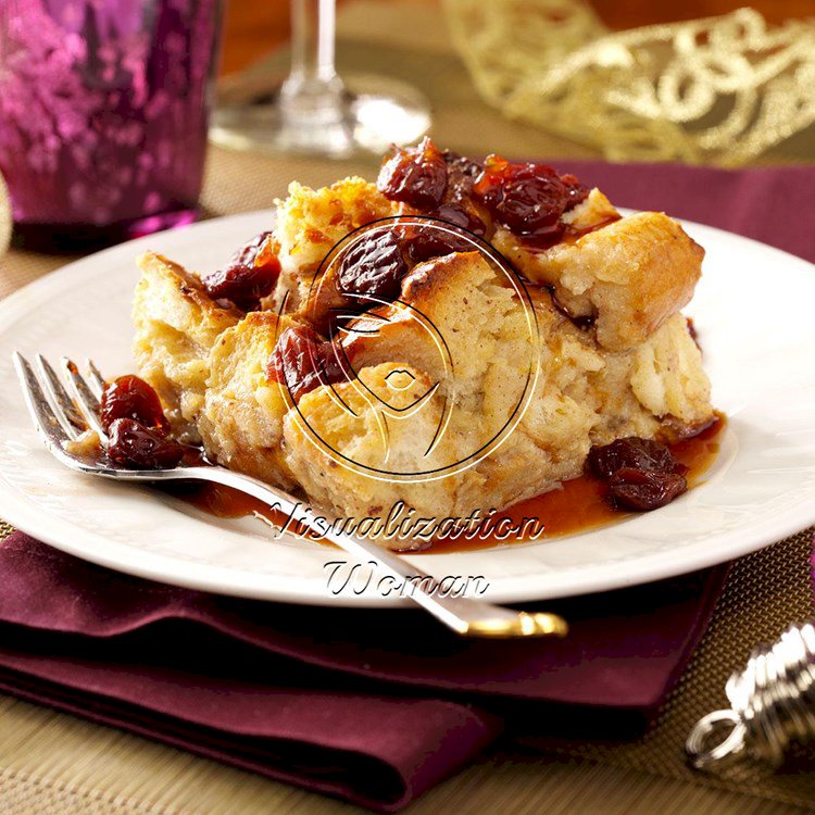 White Chocolate Bread Pudding with Tart Cherry Sauce